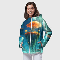 Ветровка с капюшоном женская Сказочное космическое дерево - нейроарт, цвет: 3D-белый — фото 2