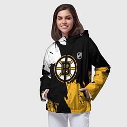 Ветровка с капюшоном женская Бостон Брюинз - разлитая краска, цвет: 3D-черный — фото 2