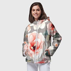 Ветровка с капюшоном женская Нежные цветы, цвет: 3D-белый — фото 2