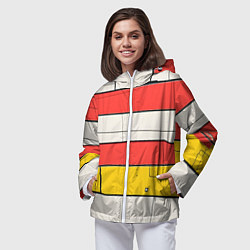 Ветровка с капюшоном женская Красные полоски, цвет: 3D-белый — фото 2