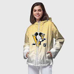 Ветровка с капюшоном женская Питтсбург Пингвинз - желтый и белый, цвет: 3D-белый — фото 2