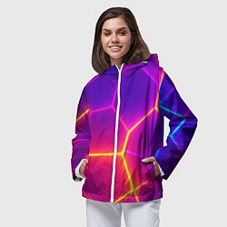Ветровка с капюшоном женская Синие плиты с фиолетовым свечением, цвет: 3D-белый — фото 2