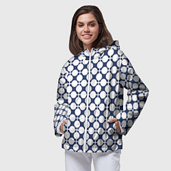 Ветровка с капюшоном женская Серо-белый узор в клетку и горох ретро, цвет: 3D-белый — фото 2