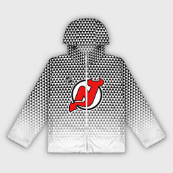 Ветровка с капюшоном женская Нью Джерси Девилз - геометрический градиент, цвет: 3D-белый