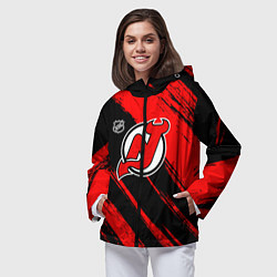 Ветровка с капюшоном женская Нью Джерси Девилз - красные потертости, цвет: 3D-черный — фото 2