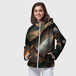 Ветровка с капюшоном женская Камуфляжная ткань на металлической пластине, цвет: 3D-белый — фото 2