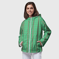 Ветровка с капюшоном женская Color green cage brown stripes, цвет: 3D-белый — фото 2