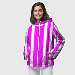 Ветровка с капюшоном женская Color white pink stripes, цвет: 3D-белый — фото 2