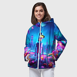 Ветровка с капюшоном женская Бендер на сказочной неоновой грибной планете - ней, цвет: 3D-белый — фото 2