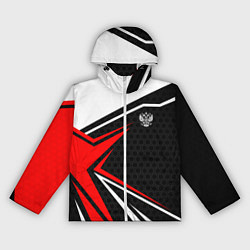 Ветровка с капюшоном женская Герб России - красный спортивный, цвет: 3D-белый