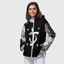 Ветровка с капюшоном женская Doom соты краски, цвет: 3D-белый — фото 2