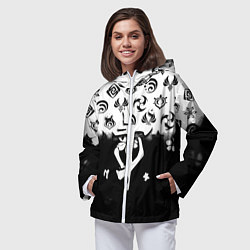 Ветровка с капюшоном женская Doom черно белые аниме, цвет: 3D-белый — фото 2
