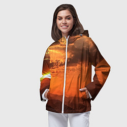 Ветровка с капюшоном женская Закат на перевале актопрак, цвет: 3D-белый — фото 2