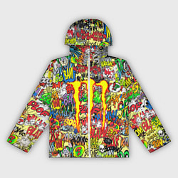Ветровка с капюшоном женская Monster energy sticker grafity, цвет: 3D-белый