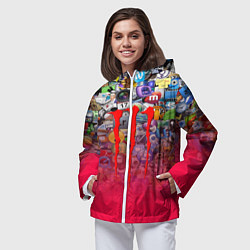 Ветровка с капюшоном женская Monster energy social stiker, цвет: 3D-белый — фото 2