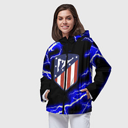 Ветровка с капюшоном женская Атлетико Мадрид молнии шторм, цвет: 3D-черный — фото 2