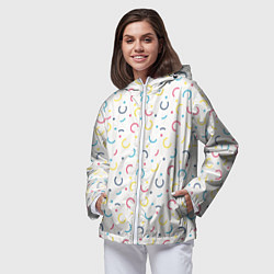 Ветровка с капюшоном женская Цветные точки и дуги на белом, цвет: 3D-белый — фото 2
