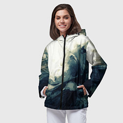 Ветровка с капюшоном женская Чёрно-синие абстрактные краски, цвет: 3D-черный — фото 2