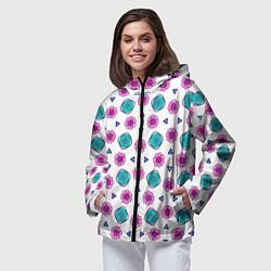 Ветровка с капюшоном женская Цветочно-геометрический паттерн, цвет: 3D-черный — фото 2