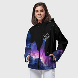 Ветровка с капюшоном женская Потеки космической краски, цвет: 3D-черный — фото 2