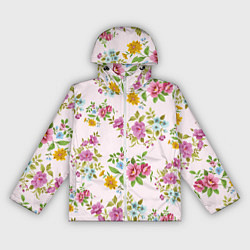 Ветровка с капюшоном женская Розовый букеты, цвет: 3D-белый