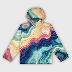 Ветровка с капюшоном женская Абстрактные волнистые линии синий, цвет: 3D-белый