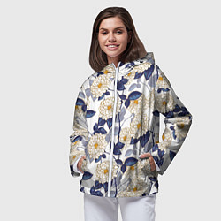 Ветровка с капюшоном женская Цветы с синими листьями, цвет: 3D-белый — фото 2