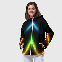 Ветровка с капюшоном женская Neon multicolored lines, цвет: 3D-белый — фото 2