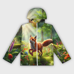 Ветровка с капюшоном женская Russian fox in a fabulous forest, цвет: 3D-белый