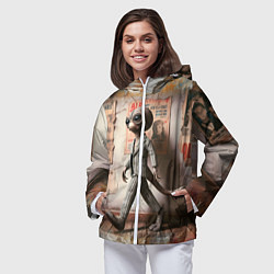 Ветровка с капюшоном женская Пришелец в костюме в полосочку, цвет: 3D-белый — фото 2