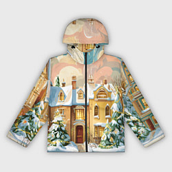 Ветровка с капюшоном женская Новогодний город, цвет: 3D-черный