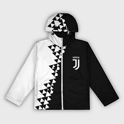 Ветровка с капюшоном женская Juventus черно белая геометрия текстура, цвет: 3D-белый