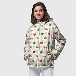 Ветровка с капюшоном женская Зимний паттерн с оленем и чашками какао, цвет: 3D-белый — фото 2
