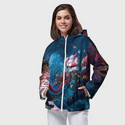 Ветровка с капюшоном женская Санта с динозавром, цвет: 3D-белый — фото 2