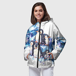 Ветровка с капюшоном женская Пингвины и лёд, цвет: 3D-черный — фото 2