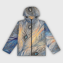 Ветровка с капюшоном женская Синие перья с самоцветами, цвет: 3D-черный