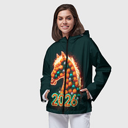 Ветровка с капюшоном женская Праздничная лошадь 2026, цвет: 3D-черный — фото 2