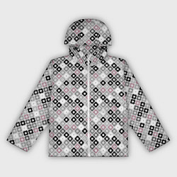 Ветровка с капюшоном женская Цветочный серо-розовый узор ретро, цвет: 3D-белый