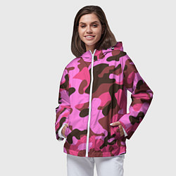 Ветровка с капюшоном женская Камуфляж: розовый/коричневый, цвет: 3D-белый — фото 2