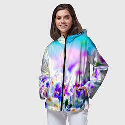 Ветровка с капюшоном женская Цветочное поле, цвет: 3D-черный — фото 2